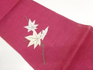 紗紬　紅葉模様刺繍名古屋帯
